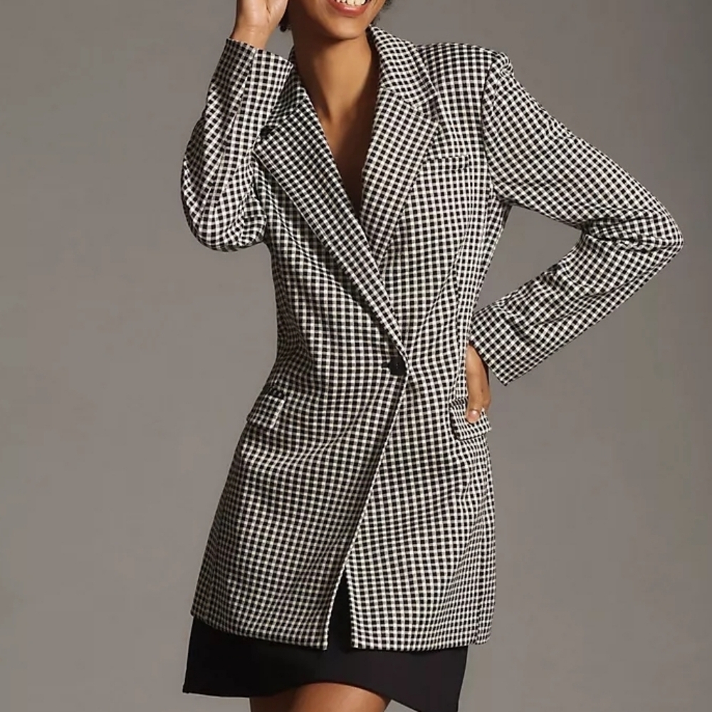 Anthropologie Maeve Longline Gingham Blazer XS